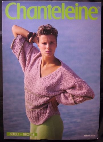 Paper Knitting Pattern Vintage 80s Chanteleine 27 Ladies Jumper DK V neck 32-42