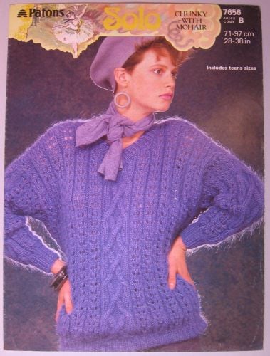 Paper Knitting Pattern ~ 1980s Patons 7656 for Lady's & teen Sweater 28