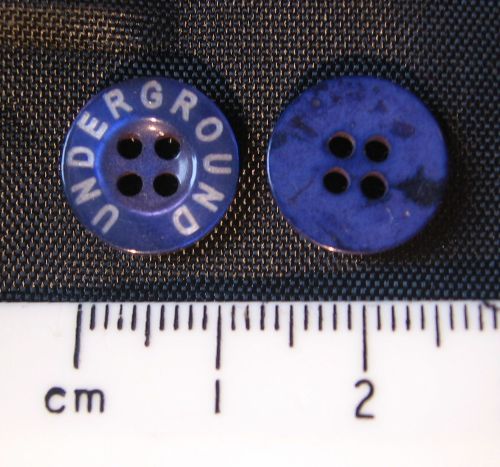 10 pack  of Blue round Plastic British Buttons with Underground Text 13mm 4 holes FREE P+P within UK
