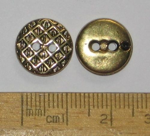 10 pack of  Gold metal look plastic Buttons Criss Cross Diamond Pattern 13mm 2 holes FREE P+P within UK
