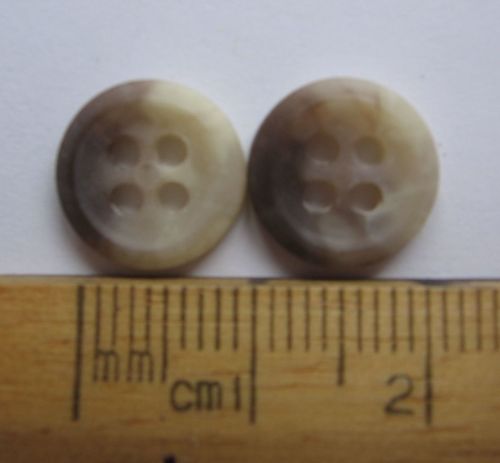 10 pack of small matt Cream & Brown round plastic Buttons 11mm 4 holes FREE P+P within UK