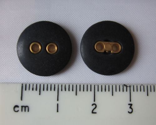 10 pack of British Buttons 15mm Black Matt plastic with Gold coloured detail 2 holes FREE P+P within UK