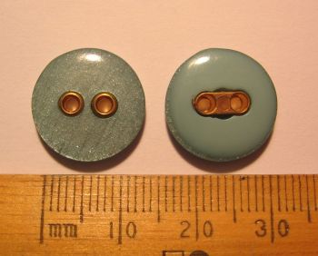 10 pack of British Buttons 15mm Aqua Green plastic with Gold coloured detail, 2 holes FREE P+P within UK