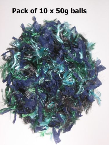 500g in 10 balls of  ex Sirdar Fizz knitting wool yarn Blue Green eyelash trim 0794 Moonstone FREE P+P within UK