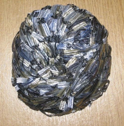 50g balls ex Sirdar Illusion knitting wool Silver Gold & Blue Ladder Ribbon yarn trim Mother of Pearl Shade 703