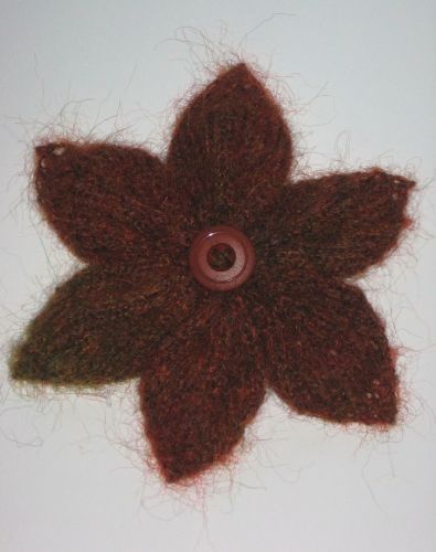 Hand Knit Mohair Brown & Green Autumn Shades Flower Corsage Brooch Pin Ideal Birthday Present Teacher Gift Handmade 