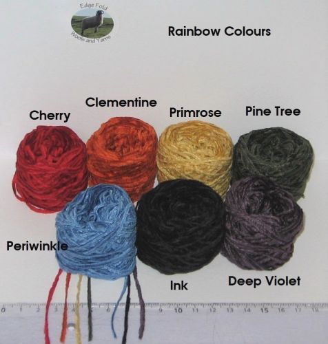 Rainbow Colours in 7 Small balls of  4 ply Acrylic flat Chenille knitting wool yarn fly tying 2mm Pack
