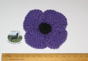 Hand knit Purple Poppy Remembrance Day 7cm All Profits donated to Murphy's Army Animal Charity