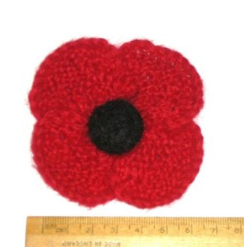 Hand Knitted 7cm Red Poppy Flower Remembrance Day All Profits to Royal British Legion