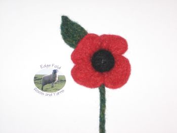 Hand Knit & Felted 5cm Red Poppy Flower Leaf & Stem Remembrance Day All Profits to Royal British Legion