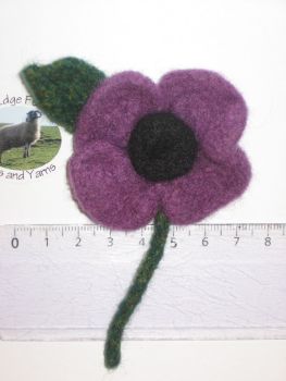 Hand Knit & Felted 5cm Purple Poppy Flower Leaf & Stem Remembrance Day All Profits to Murphy's Army Animal Charity