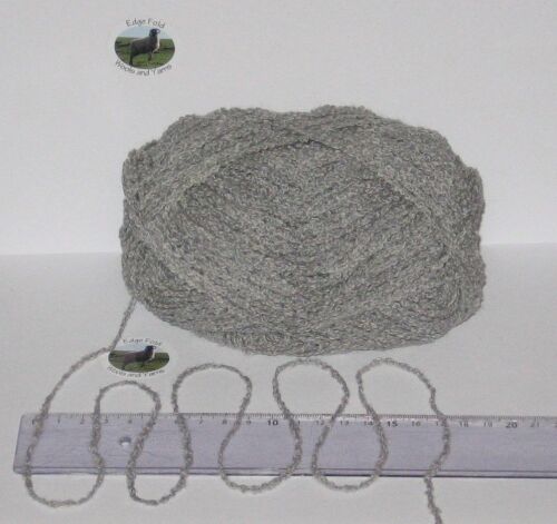 100g ball of Light Grey Boucle 100% Pure British Breed Sheep Wool yarn Aran EFW817