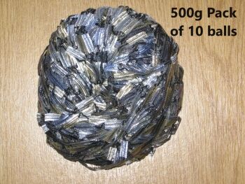 500g pack in 10 balls of ex Sirdar Illusion knitting wool Silver Gold & Blue Ladder Ribbon scarf  yarn trim Mother of Pearl Shade 703