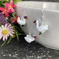 Swan Earrings and Small Pendant Set
