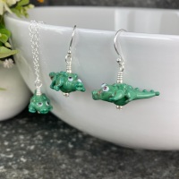 Crocodile Earrings and Small Pendant Set