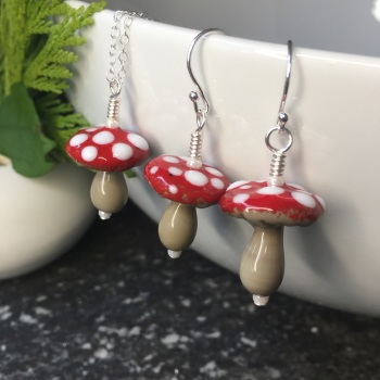 Toadstool earrings and Pendant Set
