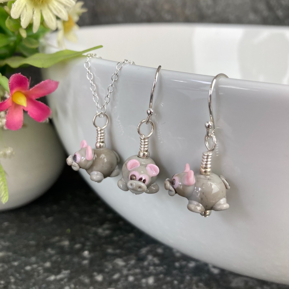 Hippo Earrings and Small Pendant Set