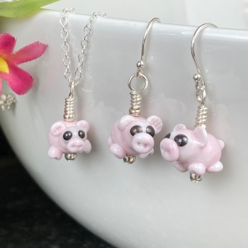 Piggy Earrings and Small Pendant Set