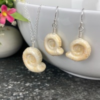 Ivory Glass Ammonite Fossil Pendant (large) and Earrings