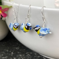 Blue Tit Earrings and Small Pendant Set
