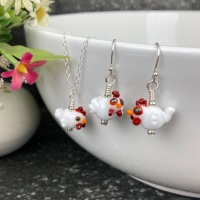 Chicken Earrings and Small Pendant Set