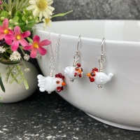 Chicken Earrings and Large Pendant Set