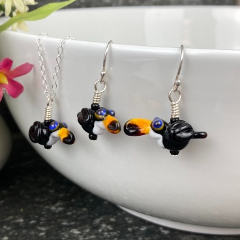 Toucan Earrings and Small Pendant Set