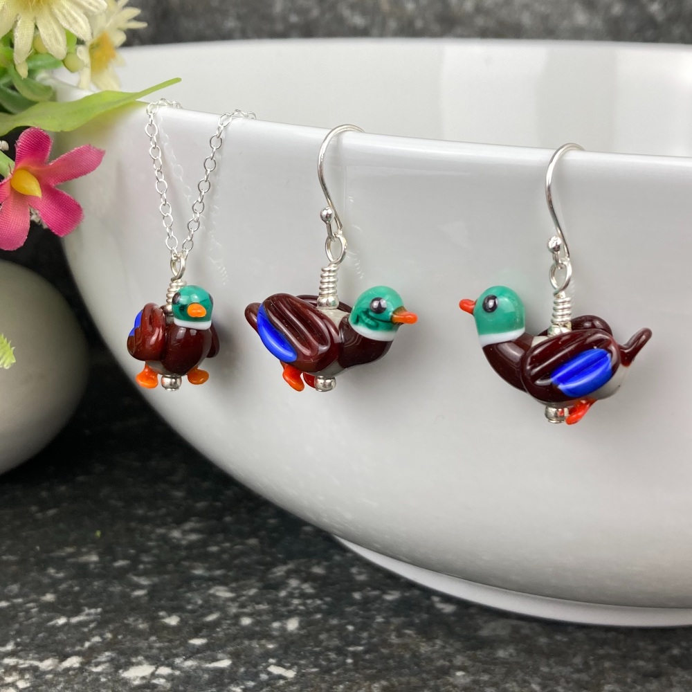 Duck Earrings and Small Pendant Set