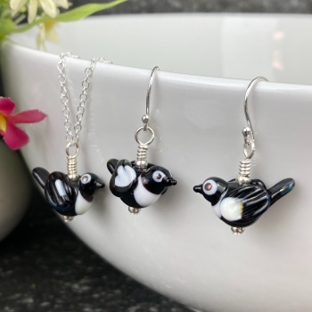 Magpie Earrings and Small Pendant Set