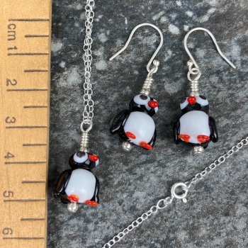 Penguin Earrings and Small Pendant Set