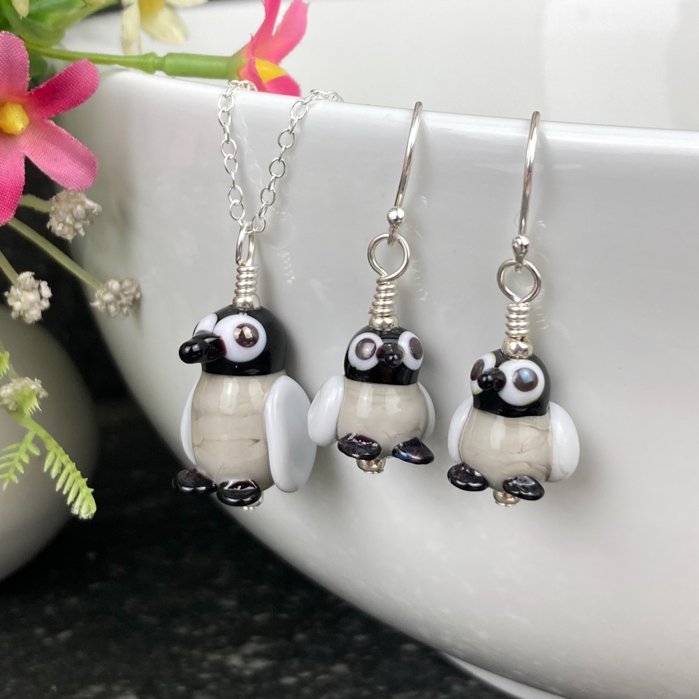 Baby Penguin Earrings and Large Pendant Set