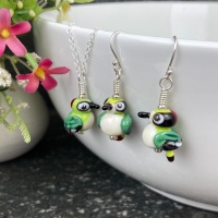 Green Woodpecker Earrings and Small Pendant Set