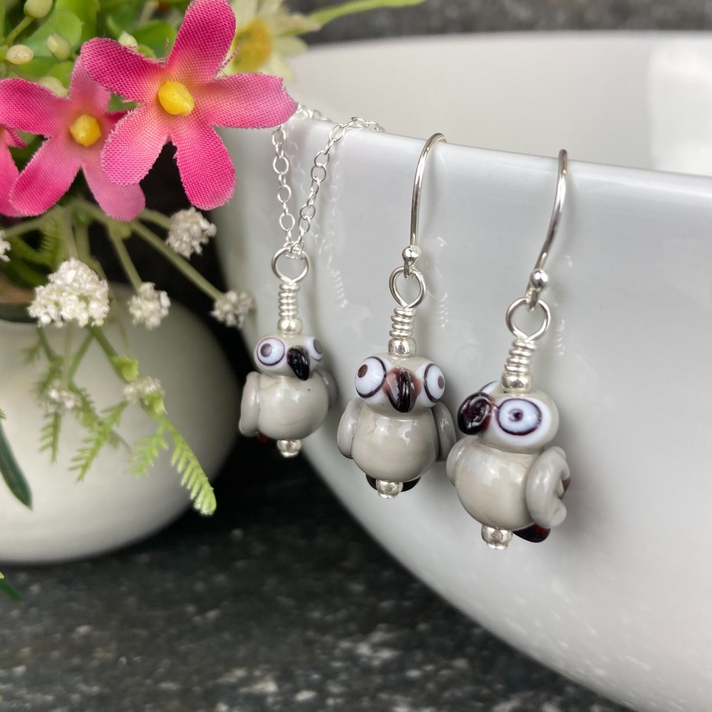 African Grey Earrings and Small Pendant Set