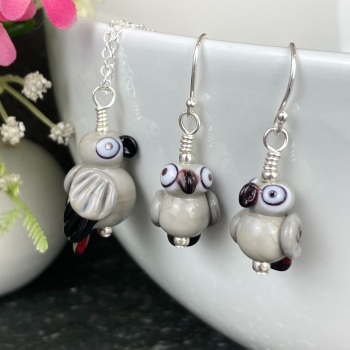 African Grey Earrings and Large Pendant Set