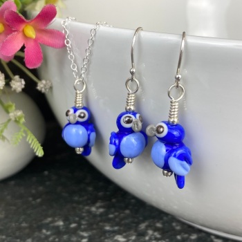Blue Macaw Earrings and Small Pendant Set