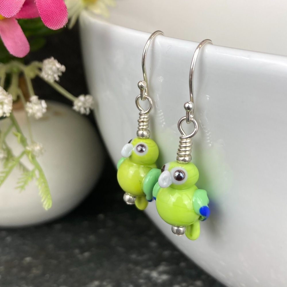 Green and Blue Macaw Earrings