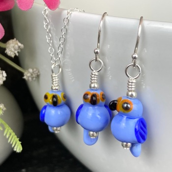 Hyacinth Macaw Earrings and Small Pendant Set