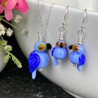Hyacinth Macaw Earrings and Large Pendant Set