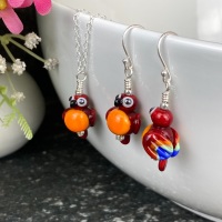 Red and Gold Macaw Earrings and Small Pendant Set