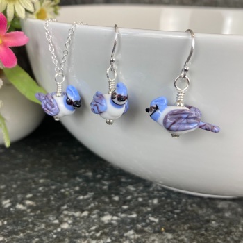Blue Jay Earrings and Small Pendant Set
