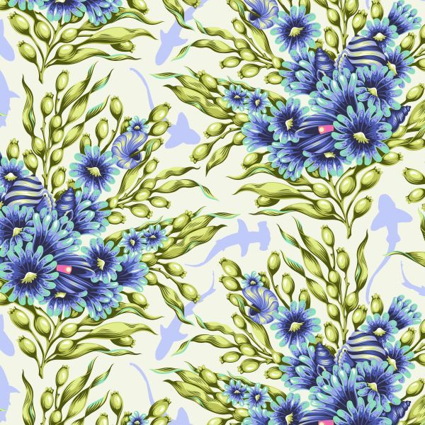 Tula Pink Floral Reef Shadow Sharks - Marine