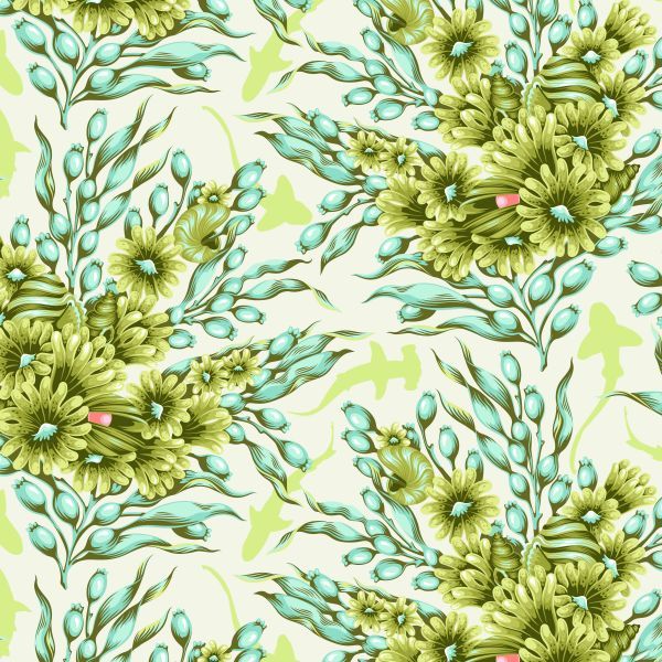 Tula Pink Floral Reef Shadow Sharks - Seagrass