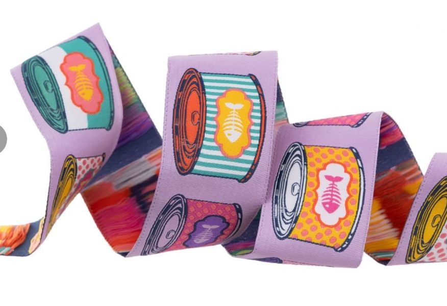 Renaissance Ribbon Tula Pink Tabby Road Deja Vu - Cat Snacks Ribbon 1.5" Width