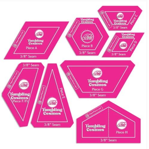 Tula Pink Tumbling Cosmos 8 Piece Acrylic Fabric Cutting Templates with 3/8" Seam Allowance