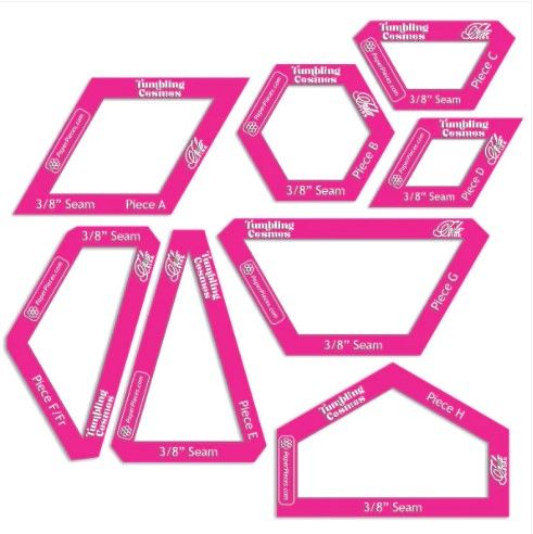 Tula Pink Tumbling Cosmos 8 Piece Acrylic Fabric Cutting Templates with 3/8" Windowed Seam Allowance