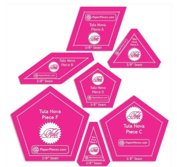 PRE ORDER - Tula Pink Nova / Supernova 7 Piece Acrylic Fabric Cutting Templates with 3/8" Seam Allowance with Marking Holes