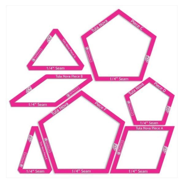 PRE ORDER - Tula Pink Nova / Supernova 7 Piece Acrylic Fabric Cutting Templates with 1/4" Seam Allowance Windowed