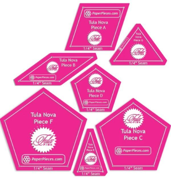 PRE ORDER - Tula Pink Nova / Supernova 7 Piece Acrylic Fabric Cutting Templates with 1/4" Seam Allowance with Marking Holes