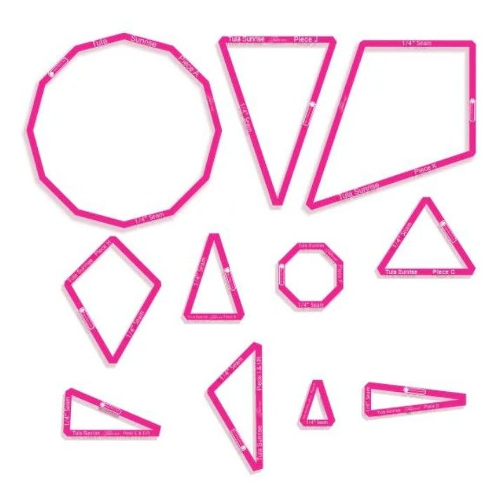 PRE ORDER - Tula Pink Sunrise 11 Piece Acrylic Fabric Cutting Templates with 1/4" Seam Allowance Windowed
