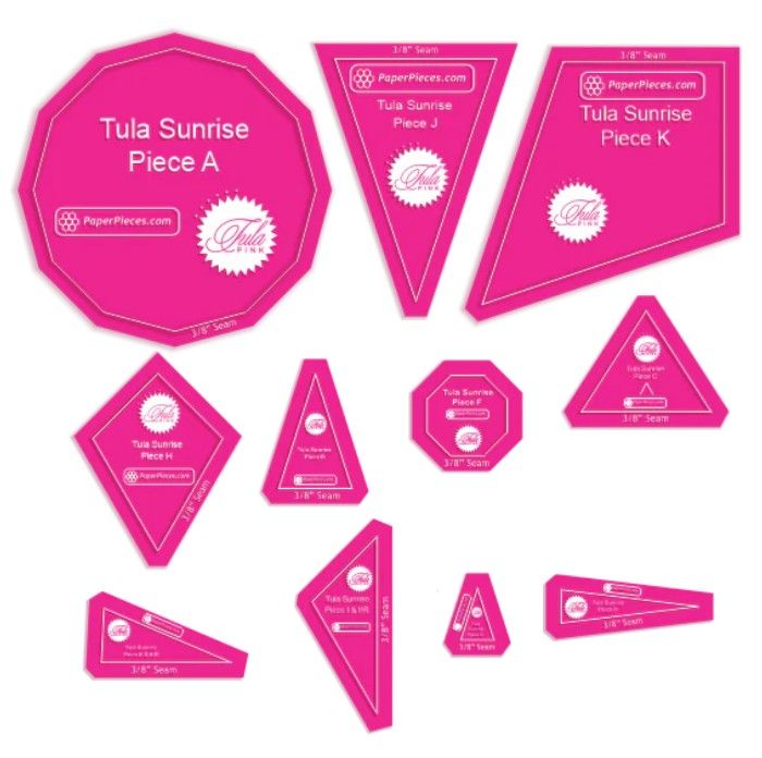 PRE ORDER - Tula Pink Sunrise 11 Piece Acrylic Fabric Cutting Templates with 3/8" Seam Allowance